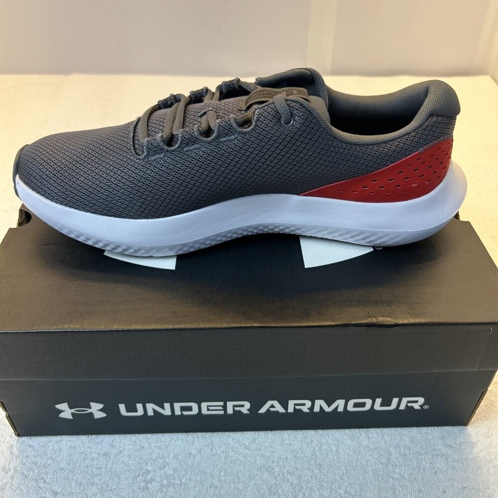 Under Armour Charged Surge 4 Running Shoes Grey Red White Sole Men SZ 12 NEW